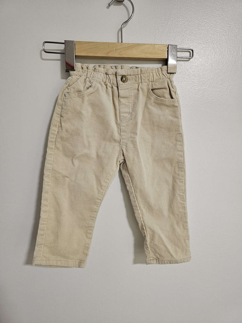 🧸2/20$ Zara Beige Corduroy Kids Pants Size 9-12M Baby Elastic Waist
